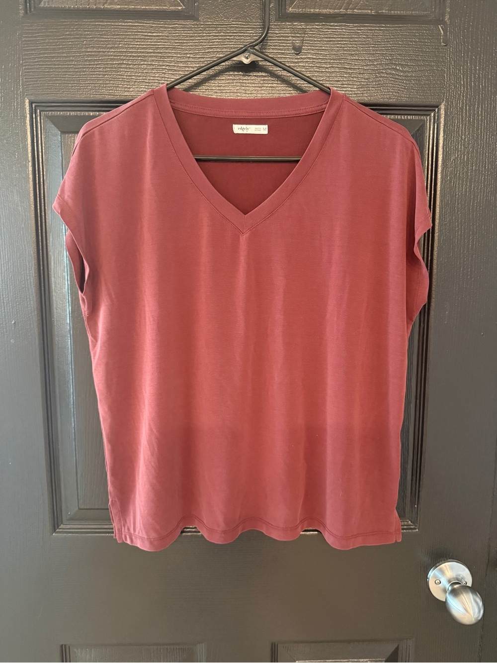 edgely V-Neck Short Sleeve Top in Dusty Red